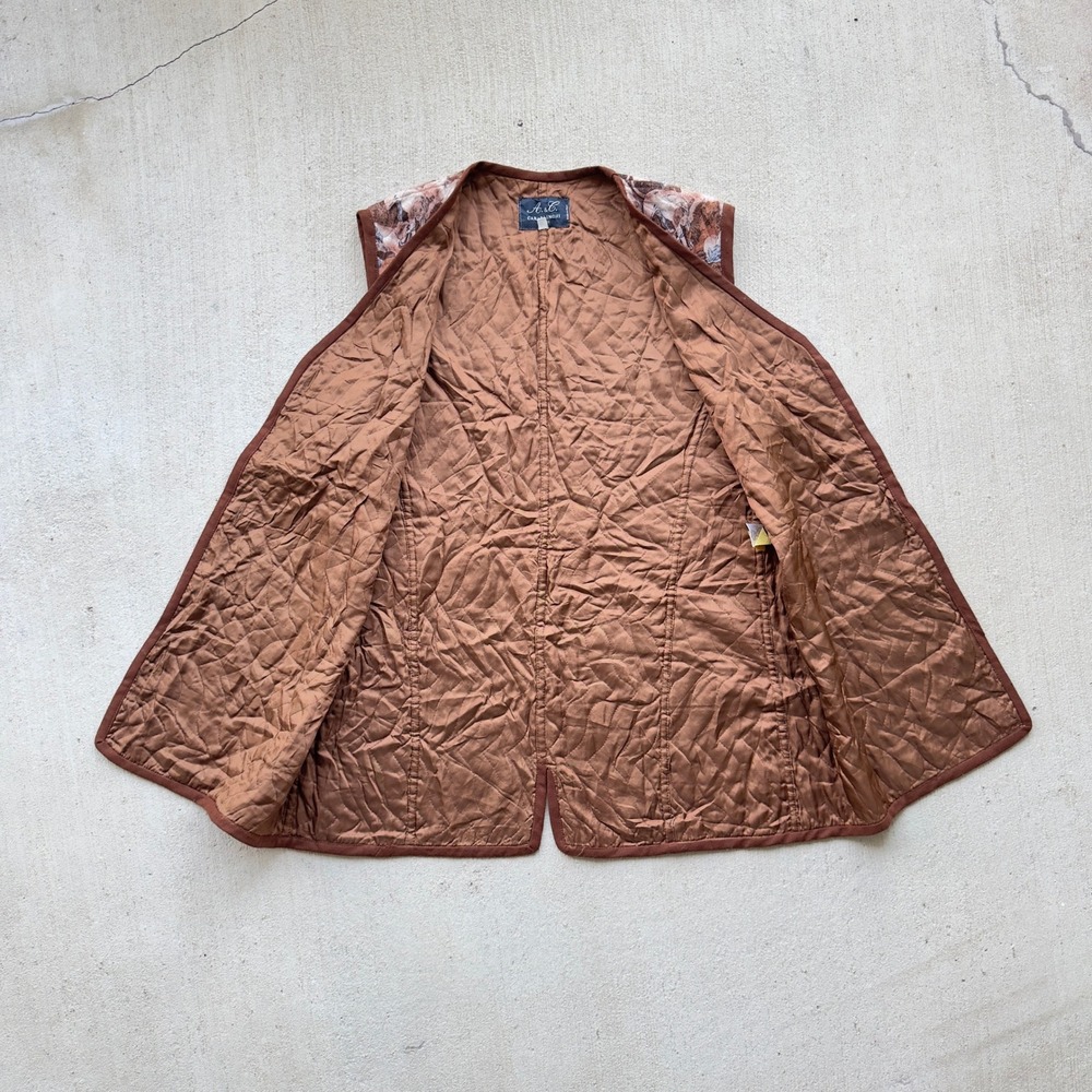 Vintage A.C. Camarlinghi Quilted Hunting Toile Vest Men's S Brown Italy Western - Picture 6 of 8